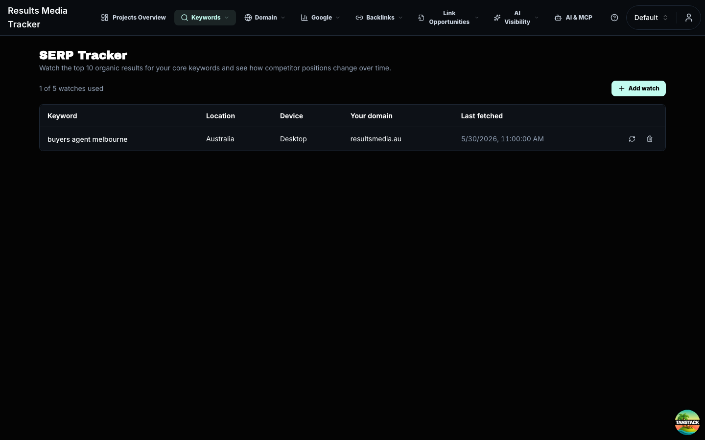 SERP Tracker list page